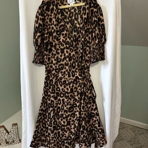 Blue Rain Leopard print Lined Wrap Dress Size Large